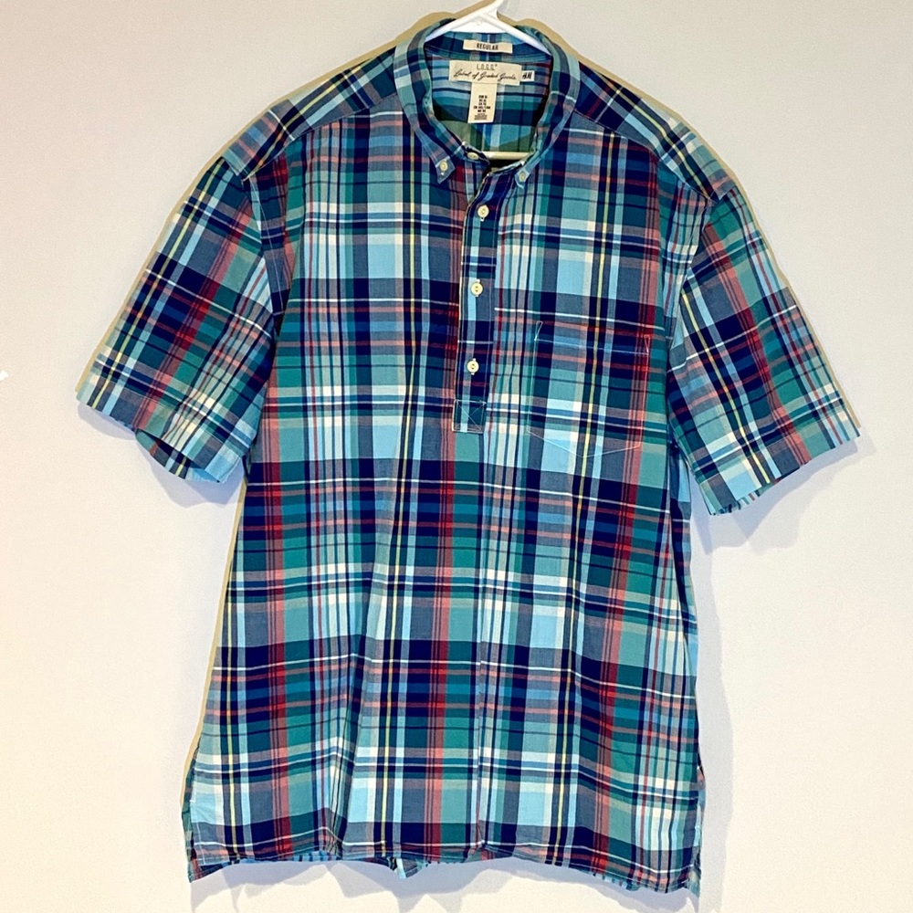 H&M L.O.G.G Half Button Plaid Short Sleeve Shirt